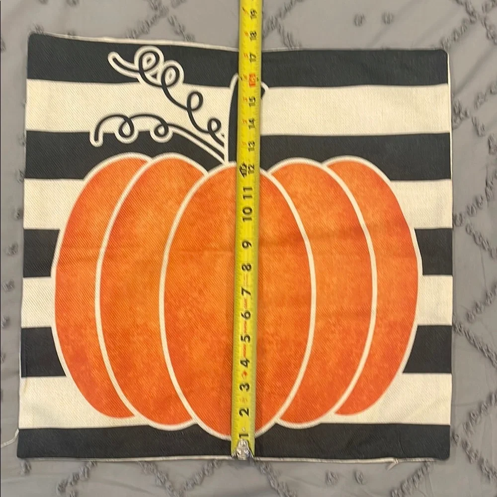 Striped Pumpkin and Leaf Pillow Covers Fall Autumn Halloween set of 2